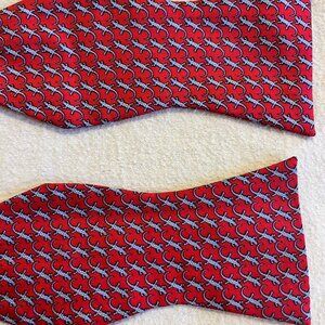 100% Silk Red with Blue Lizard Print Bowtie